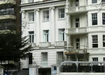GV of 36 Hyde Park, London. A rogue landlord has been fined more than £150,000 after cramming 18 tenants into a dangerous flat on the historic street where Sir Winston Churchill died. See SWNS story SWROGUE; Abbas Rasul, 64, was raking in almost £15,000 PER MONTH by letting out the apartment in a Grade II listed building in Kensington, London. Despite being on the prestigious street of Hyde Park Gate, which has been home to embassies and members of high society for decades, the apartment was an overcrowded mess. It was divided using flimsy pieces of plasterboard as makeshift partitions to create 14 rooms which were lived in by 18 people.