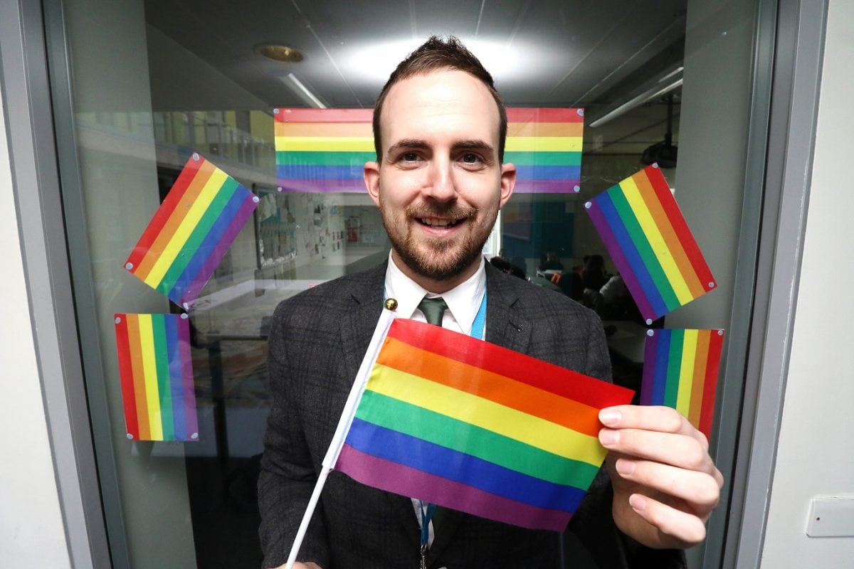 Daniel Gray a teacher at Harris Academy in Croydon. See National copy NNGAY: Walking through Harris Academy South Norwood, it appears like any other school, as it proudly showcases its pupils' achievements. However, amongst children's artwork and awards, the halls are decorated with rainbow gay-pride flags. That is because the secondary school is leading the way in promoting diversity and celebrating LGBT (lesbian, gay, bisesxual, transgender) rights. And it is all down to one teacher, Daniel Gray - who took the brave decision to come out to 1,000 students.