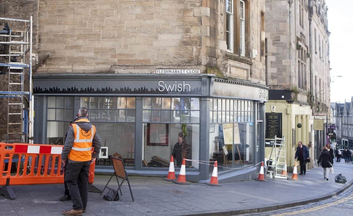 Cockburn Street in Edinburgh where shops are being transformed for the filming of the new Avengers: Infinity War. March 21 2017