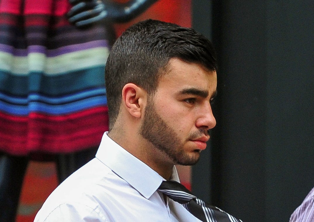 Giulio Vines, 19 at Cambridge Magistates' court.  See Masons copy MNBACON: A teen biker plastered bacon on worshippers' cars after being asked to be quiet outside a mosque, a court heard. Giulio Vines, 19, took offence at the way he was spoken to after being asked not to ride his noisy Suzuki Bandit as Muslims prayed during Ramadan. He returned a few days later, bringing with him a pack of bacon, before plastering it on four vehicles outside the Omar Faruque Mosque in Cambridge.