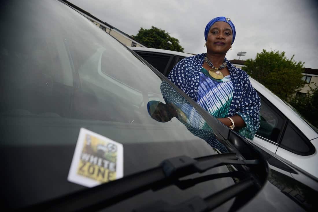 Isatta Kallon was targeted when she want to Torquay for the day with her family – someone put a racist ‘white zone’ sticker on their car. See SWNS story SWNAZI - Woman left terrified after a racist neo-Nazi sticker left on her car declares the area a 'white zone'