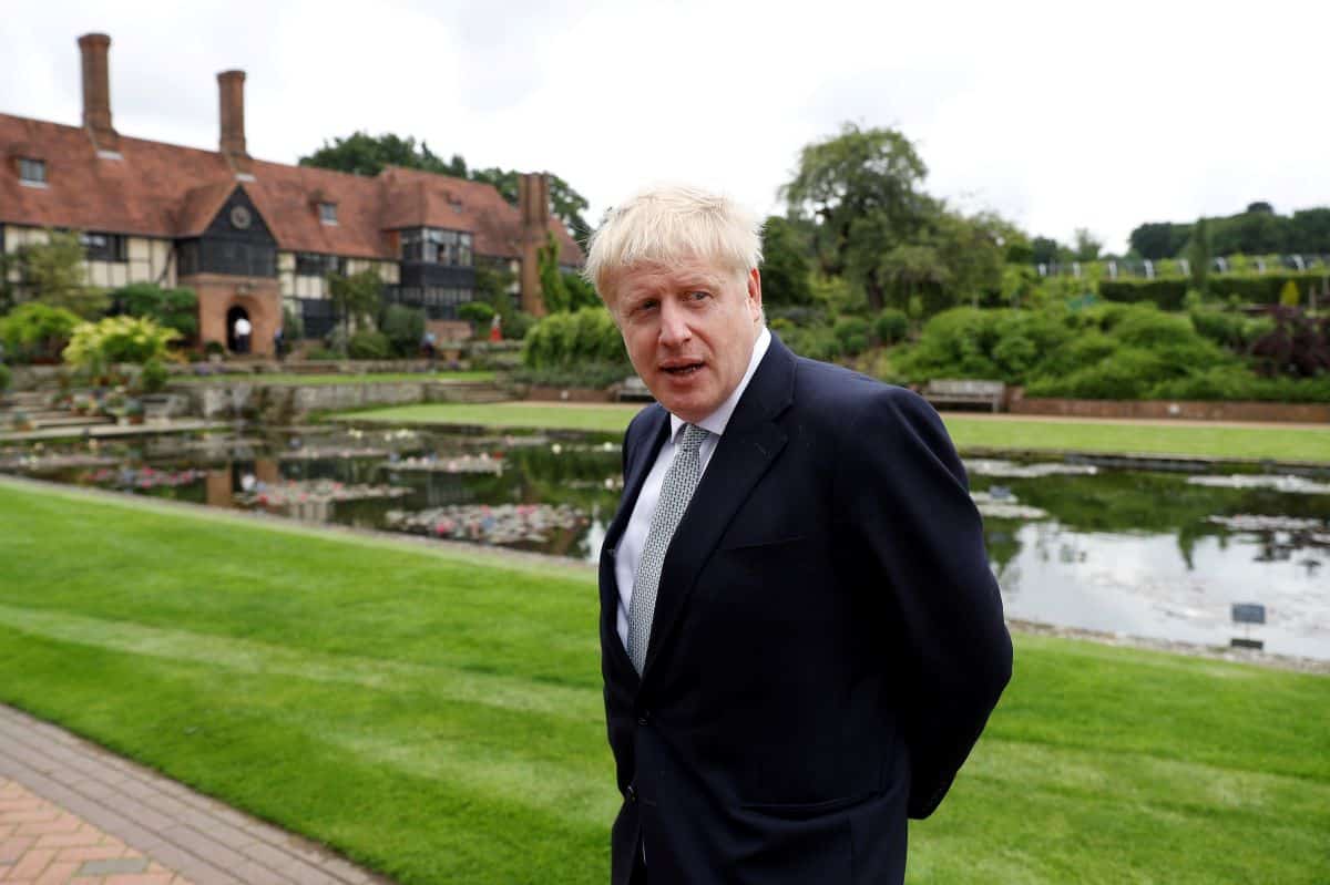 Boris Johnson, a leadership candidate for Britain's Conservative Party, looks on during his visit at Wisley Garden Centre in Surrey, Britain, June 25, 2019. REUTERS/Peter Nicholls