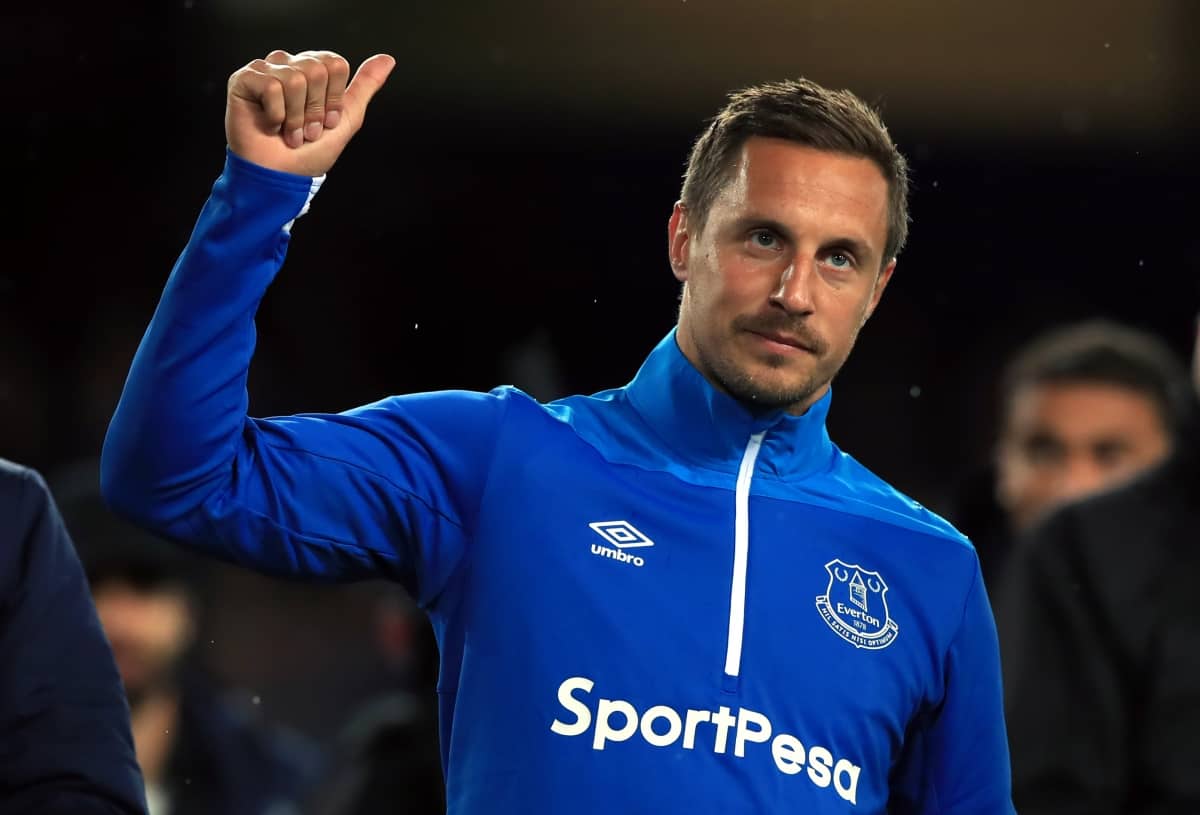 Everton's Phil Jagielka during the lap of honour after the Premier League match at Goodison Park, Liverpool.