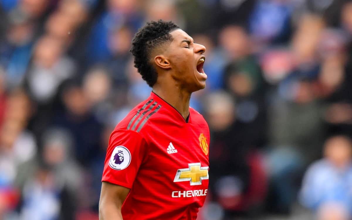 Manchester United's Marcus Rashford reacts during the Premier League match at the John Smith's Stadium, Huddersfield.