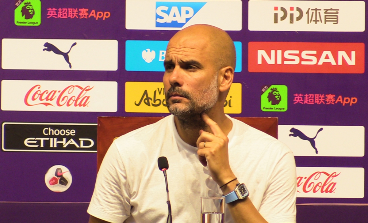Manchester City manager Pep Guardiola during the press conference in Nanjing, China.