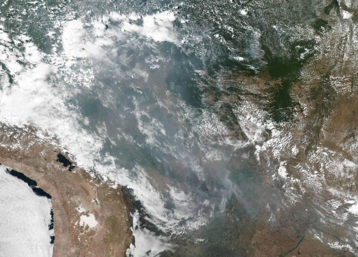This satellite image provided by NASA shows the fires in Brazil on Aug. 20, 2019. As fires raged in the Amazon rainforest, the Brazilian government on Thursday denounced international critics who say President Jair Bolsonaro is not doing. (NASA via AP)