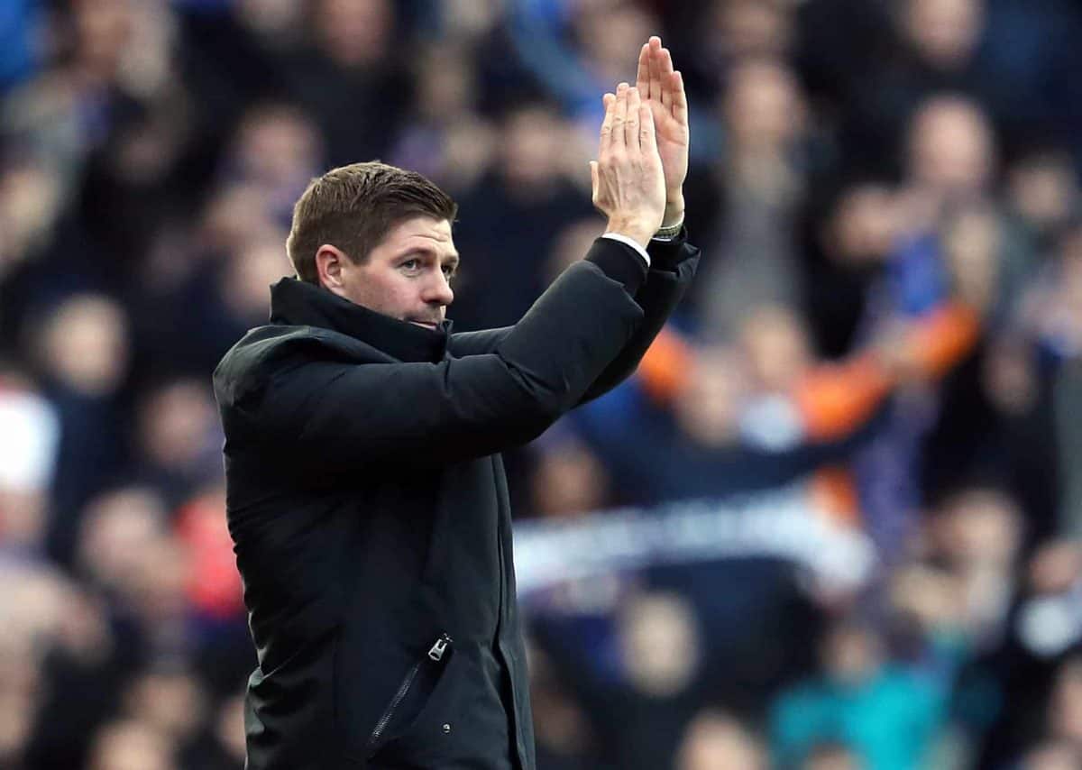 Rangers manager Steven Gerrard celebrates victory after the Ladbrokes Scottish Premiership match at Ibrox Stadium, Glasgow.