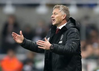 Manchester United manager Ole Gunnar Solskjaer getures on the touchline during the Premier League match at St James' Park, Newcastle.Credit;PA