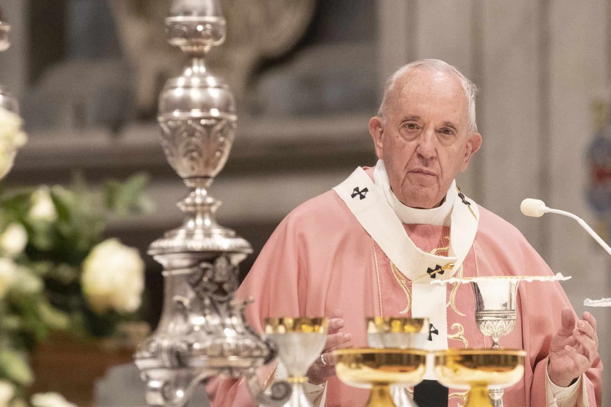 Pope Francis celebrates a Mass for the Philippine community of Rome, in St. Peter's Basilica at the Vatican to Sunday, Dec. 15, 2019. (AP Photo/Alessandra Tarantino)