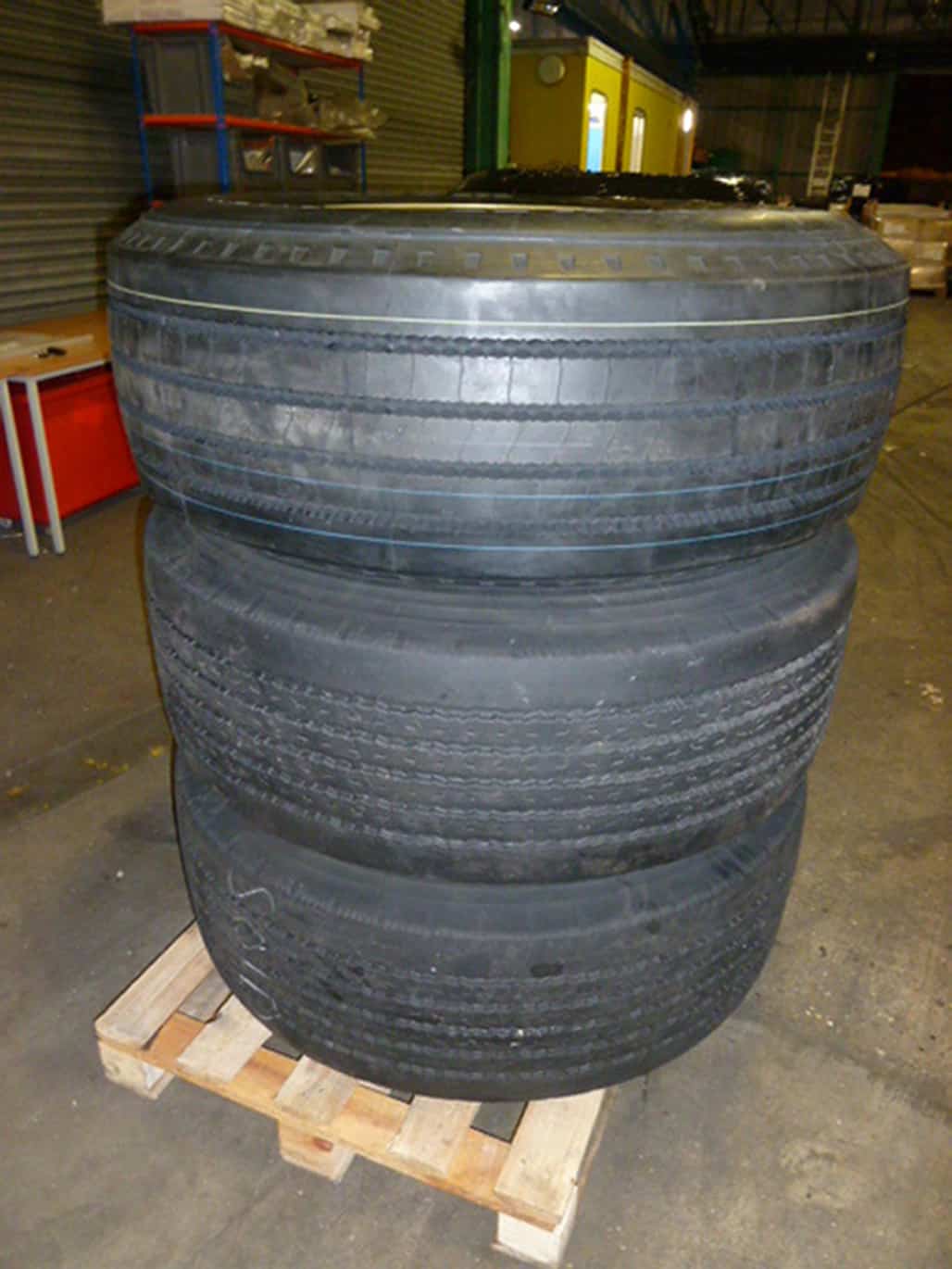 Undated handout photo issued by the National Crime Agency of tyres which were found stuffed with cocaine with an estimated street value of £50 million on the back of a lorry. The huge drugs seizure was made in Dover, Kent, on Wednesday evening, the NCA said. The lorry driver, 56-year-old Kawus Rafiei, from Riedbahn in Germany, was questioned and later charged with the importation of a controlled substance.