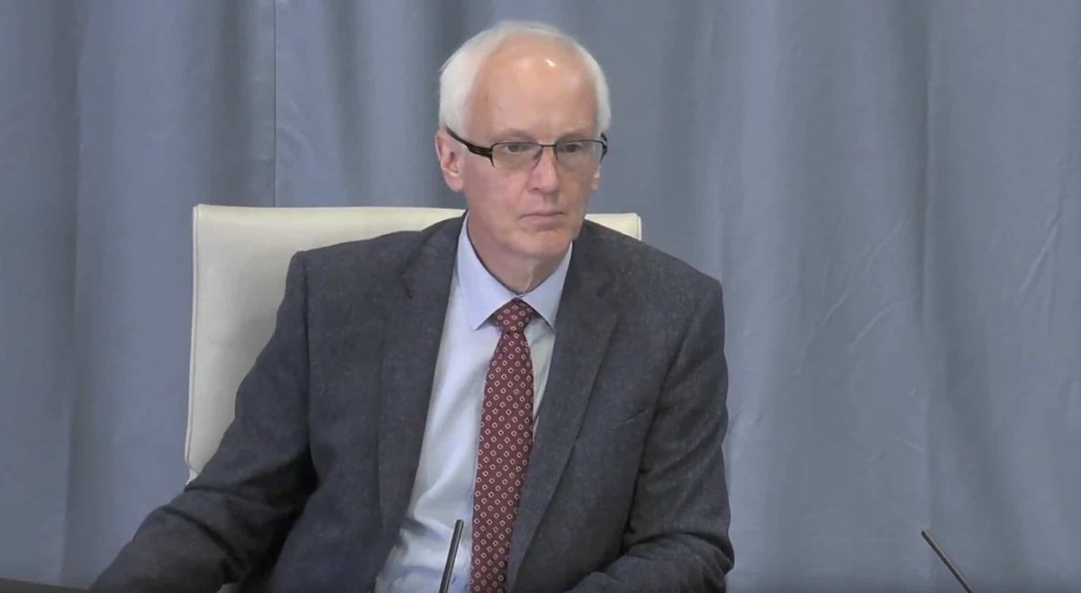 Screengrab taken from the Infected Blood Inquiry of Sir Brian Langstaff, Infected Blood Inquiry chair, hearing evidence to the inquiry at the Edinburgh International Conference Centre.