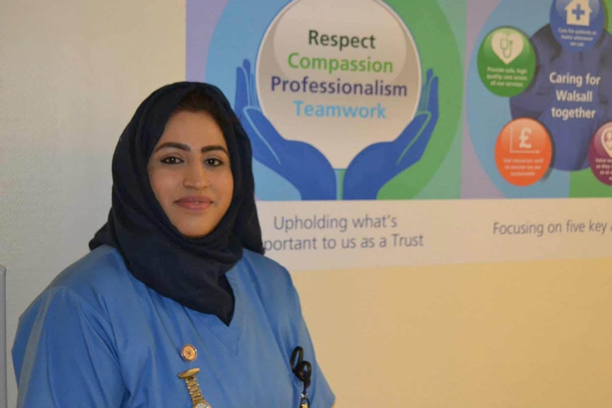 Handout picture of Walsall Manor Hospital nurse Areema Nasreen, who is on a ventilator in intensive care after contracting coronavirus. The picture of the mother-of-three was originally issued on February 15, 2019, shortly after she qualified as a nurse and began working on the hospital's Acute Medical Unit.
