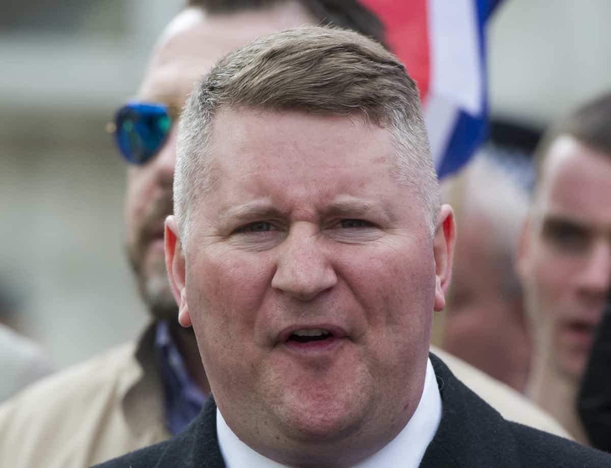 Leader of Britain First, Paul Golding, during a protest by Britain First and EDL (English Defence League) in London.