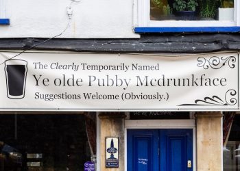 The Colston Arms pub in Bristol which has put up a banner changing its name to 'Ye olde Pubby Mcdrunkface' after calls for places relating to Edward Colston to be changed after his statue was toppled in Bristol centre during a Black Lives Matter protest. Bristol. 30 June 2020.Credit;SWNS