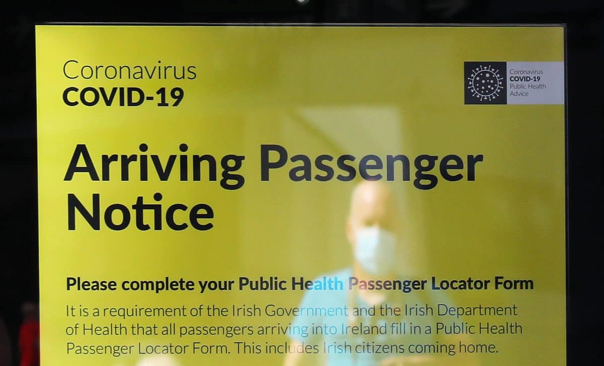 A notice for arriving passengers regarding the Covid-19 Passenger Locator Form at Terminal 2 in Dublin Airport as a requirement for people arriving in Ireland from overseas to alert the authorities where they will be self isolating has come into effect.