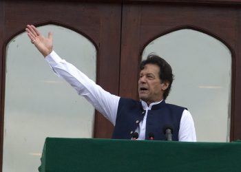 Pakistani Prime Minister Imran Khan addresses a Kashmir rally at the Prime Minister office in Islamabad, Pakistan, Friday, Aug. 30, 2019. Khan said he had warned the international community that India could launch an attack on Pakistani-held Kashmir in an effort to divert the attention from human rights abuses in its portion of the disputed Himalayan region. (AP Photo/B.K. Bangash)