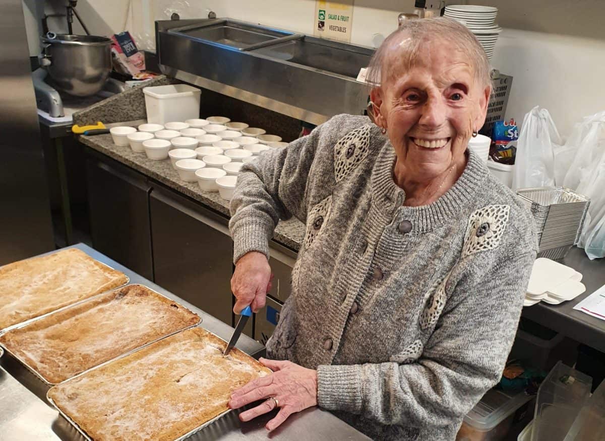 Flo Osborne who has made pies for hungry children. Credit SWNS