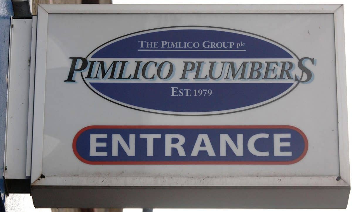 Stock picture of the sign outside Pimlico Plumbers in Lambeth, south London.