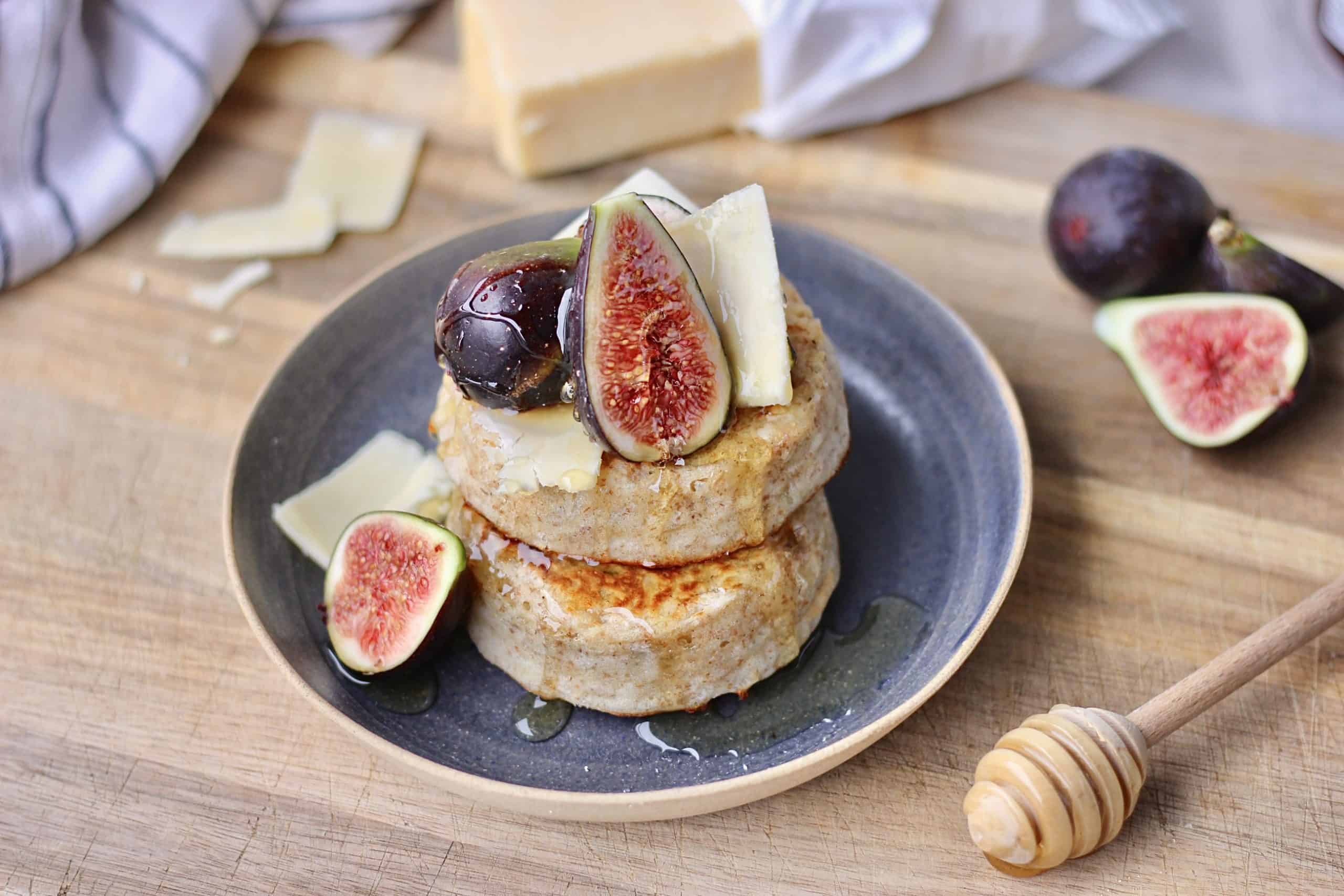 Wholemeal Cheese Crumpets with Figs and Honey