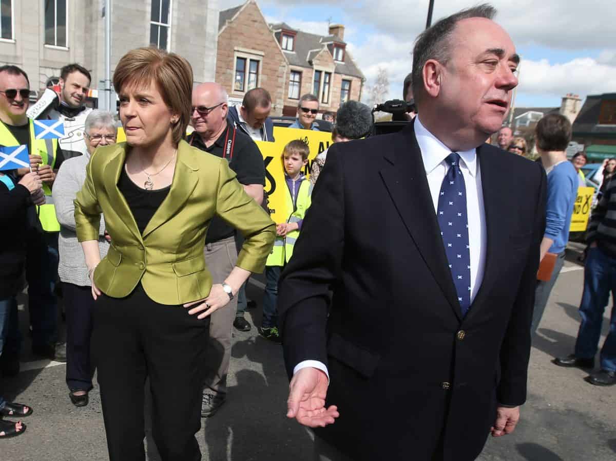 First Minister Nicola Sturgeon with Alex Salmond whilst on the General Election campaign trail in Inverurie in the Gordon constituency.