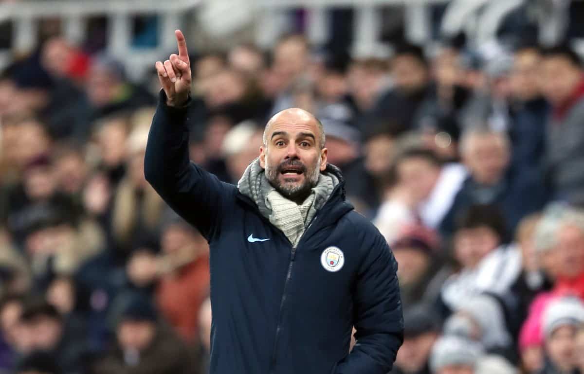 Manchester City manager Pep Guardiola gestures on the touchline during the Premier League match at St James' Park, Newcastle.