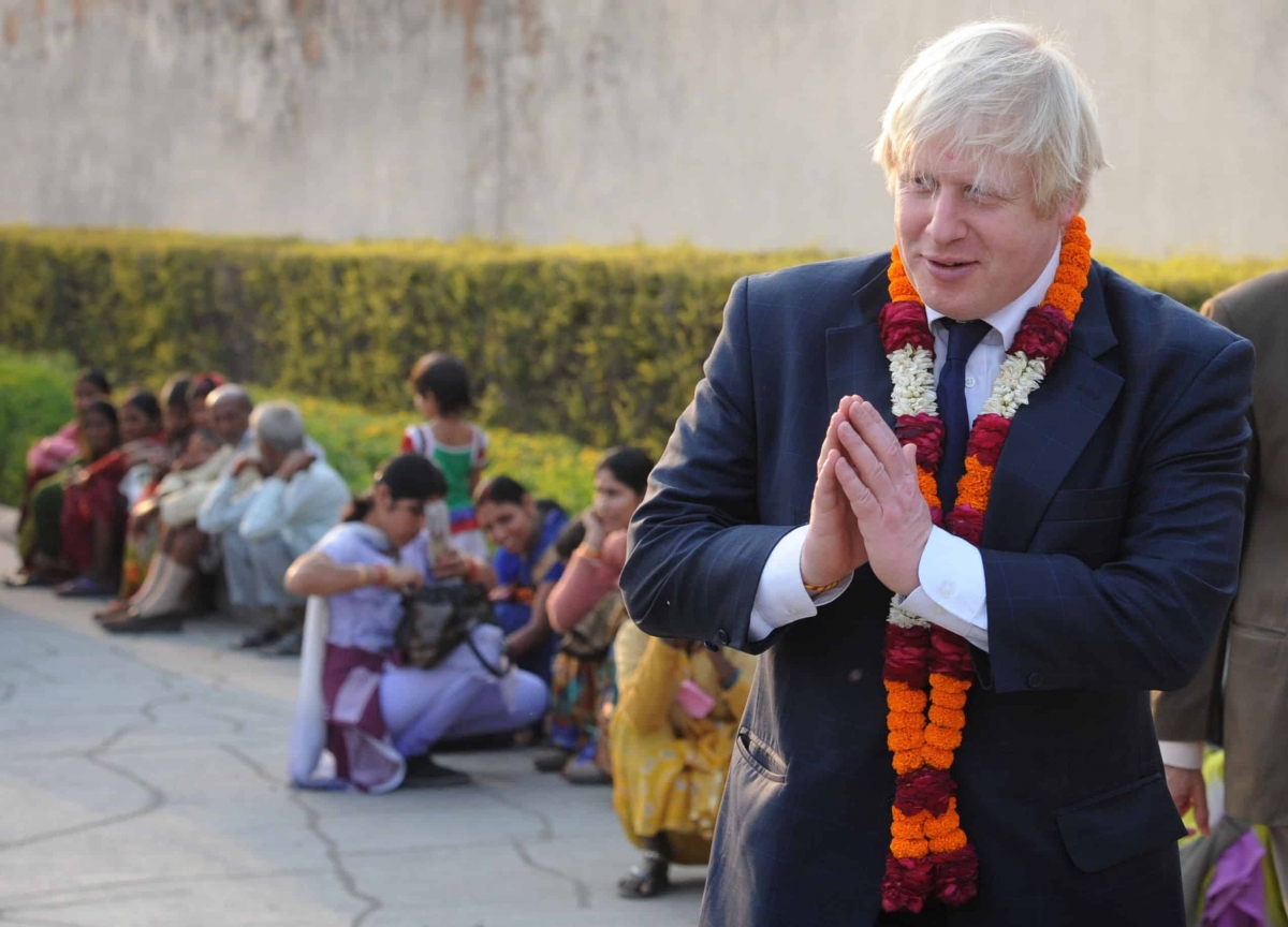 London Mayor Boris Johnson visits the Akshardham Temple in New Delhi, a sister temple to the Neasden Temple in North West London, on the first of a six-day tour of India, where he will be trying to persuade Indian businesses to invest in London.