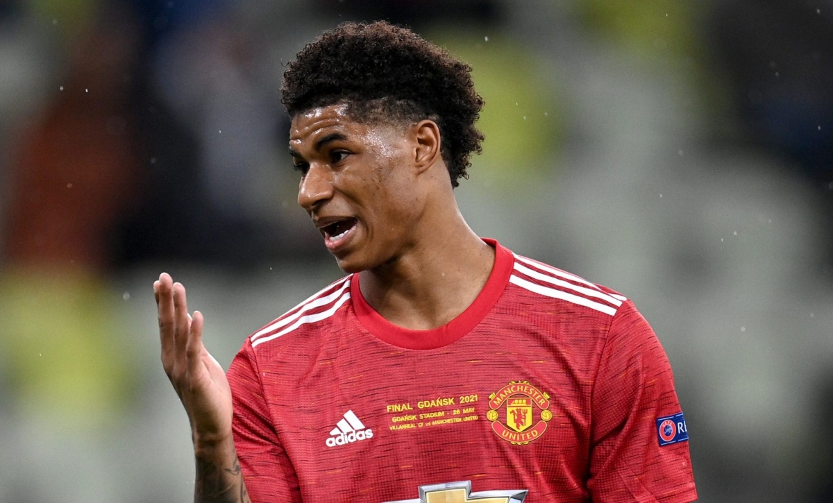 Manchester United's Marcus Rashford during the UEFA Europa League final, at Gdansk Stadium, Poland. Picture date: Wednesday May 26, 2021.