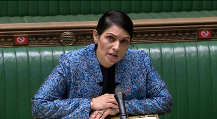 Home Secretary Priti Patel speaking in the House of Commons, London, in the aftermath of last Saturday's vigil for murdered Sarah Everard on Clapham Common. Picture date: Monday March 15, 2021.