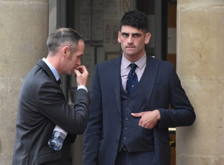 John Finnegan (left) and Rhys Matcham (right) outside Leicester Magistrates' Court. Credit;PA