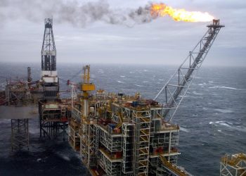 The Buzzard oil field in the North Sea, 50 miles from Aberdeen's coastline, which was visited by Britain's Prime Minister Tony Blair today.