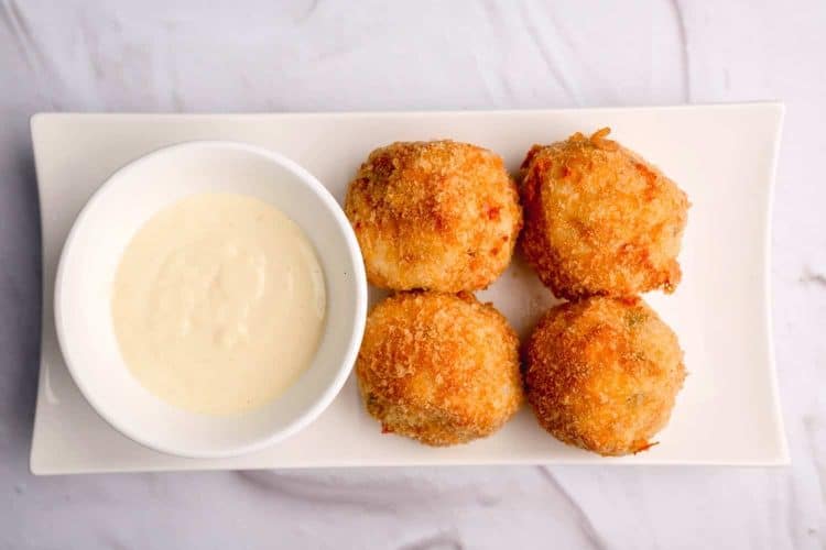 Chicken and Pea Rice Balls with Tangy Mayo
