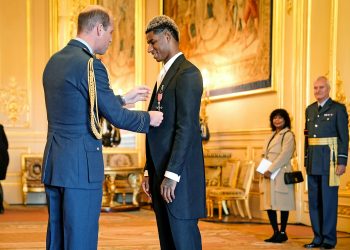 Footballer Marcus Rashford is made an MBE (Member of the Order of the British Empire) by the Duke of Cambridge during an investiture ceremony at Windsor Castle. Picture date: Tuesday November 9, 2021.