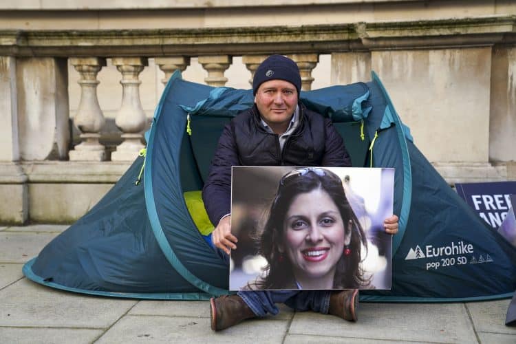 Richard Ratcliffe outside the Foreign Office in London. The husband of Nazanin Zaghari-Ratcliffe has gone on hunger strike for the second time in two years and intends to sleep in a tent at night following his wife losing her latest appeal in Iran. Picture date: Monday October 25, 2021.