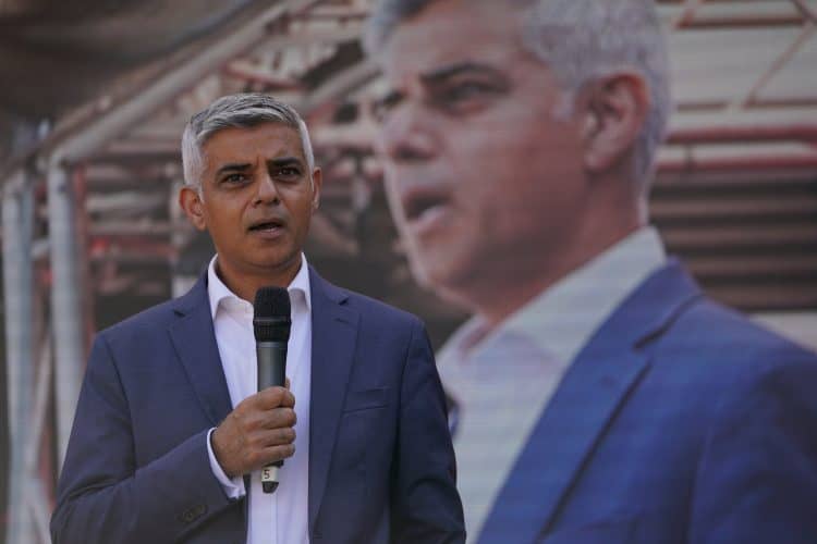 Mayor of London Sadiq Khan speaks to protesters from Leaseholders Together gather at rally in Parliament Square, Westminster, central London, who are demanding help from the government over repair bills for their properties which are encased in potentially lethal cladding. Picture date: Thursday September 16, 2021.