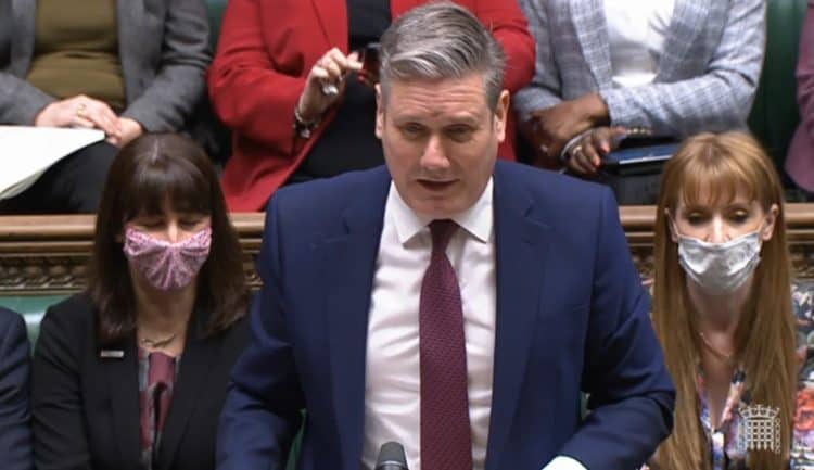 Labour leader Keir Starmer speaks during PMQs in the House of Commons.