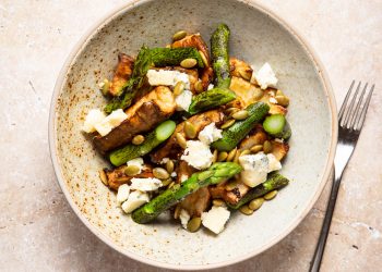 Tommy Banks Asparagus, Roasted Jerusalem Artichoke and blue cheese