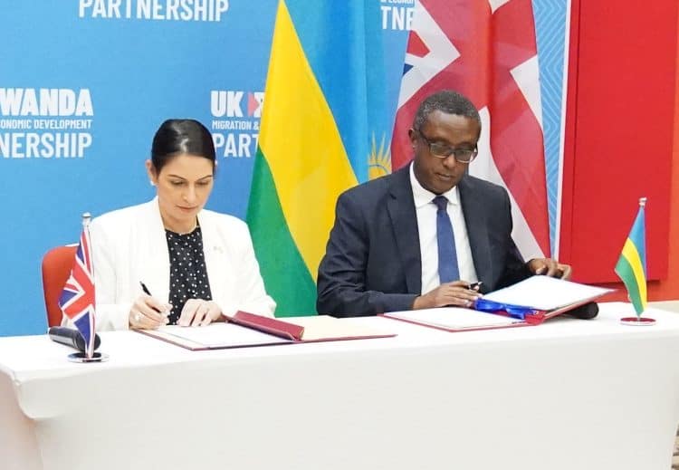 Home Secretary Priti Patel and Rwandan minister for foreign affairs and international co-operation, Vincent Biruta. Credit;PA