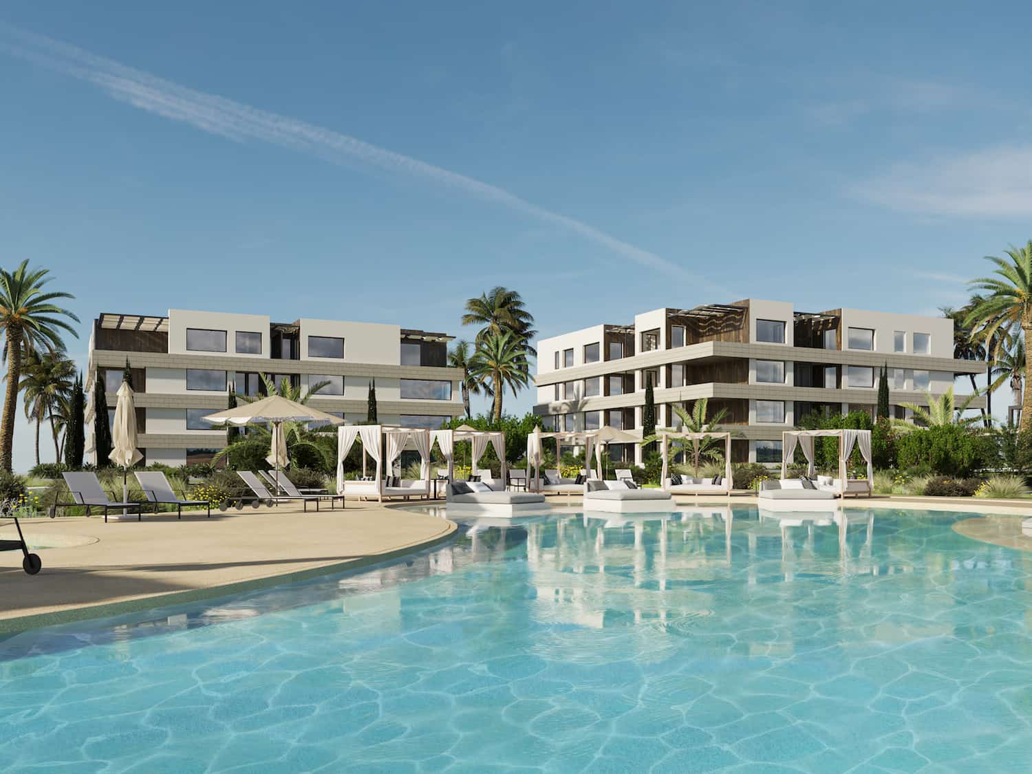 The outdoor pool and building blocks of Kimpton Aysla Mallorca