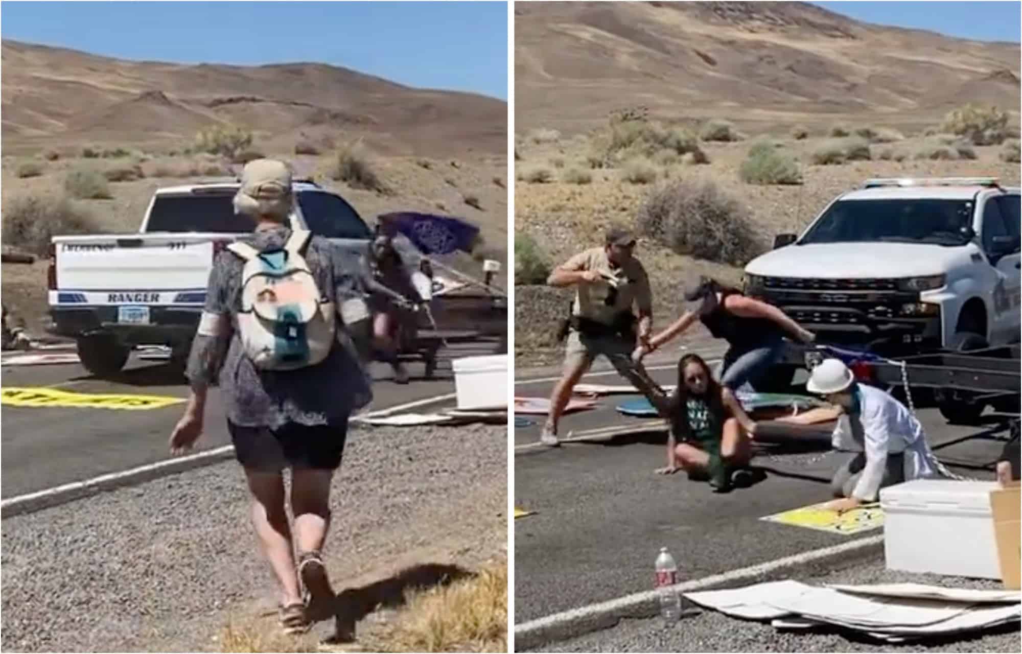 Police wield guns and ram into climate protesters in Nevada
